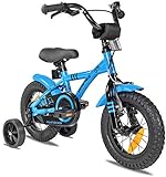 PROMETHEUS BICYCLES Kinderfahrrad ab 3 Jahren - 12 Zoll Kinder Fahrrad Mädchen Jungen Fahrrad Kinder mit Stützräder Rücktrittbremse in Blau