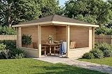 Alpholz 5-Eck Gartenlaube Maik-40 aus Massiv-Holz, Gartenhaus mit 40 mm Wandstärke, Gerätehaus inklusive Montagematerial, Geräteschuppen Größe: 400 x 400 cm, Spitzdach