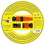 Cellfast Set Gartenschlauch YELLOW, Leicht, Strapazierfähig, 4-lagig, Regner, UV und Algenfest, Verwindungsfestigkeit, REACH-Technologie, 20 bar, -10/+50° Verschluss: 1/2', 15m