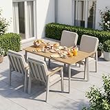 LANOX Gartenmöbel Set Aluminium für 4 Personen (5-teilig), Gartentisch 150x80 cm mit 4 Stühlen & Kissen, Wetterfeste Garten Essgruppe für Terrasse & Balkon, Beige