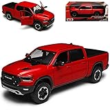 Dodge Ram 1500 Pick-Up Doppelkabine Rot 5. Generation Ab 2019 1/24 Motormax Modell Auto mit individiuellem Wunschkennzeichen