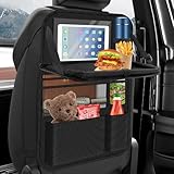 Oneyus Auto Organizer, Autositz Organizer Große Rückenlehnenschutz Auto Kinder Multifunktional Wasserdicht Rücksitz Organizer mit Klapptisch, Tablet Tasche und Viele Taschen-Schwarz