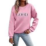 Sport Winterpullover Damenpullover Langarm,Pullover Damen Sweatshirt Briefe Drucken Langarm Rundhals Pulli Herbst Winter Frauen Buchstaben Druck Locker Casual Oberteil Sport Streetwear Tops Pink XL