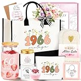 TUZELIYA 60 Geburtstag Frauen, 8tlg. Geburtstagsgeschenk für frauen mit Vintage 1966 Canvas Einkaufstasche, 60. Geburtstag Geschenkset mit Grußkarte für Oma, Mama, Ehefrau, Freundin, Kollegin