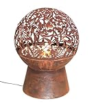 Dehner Gartenbrunnen Floral, frostbeständiger Brunnen für Außen, Komplett-Set mit warmweißer LED Beleuchtung/Pumpe/Trafo, Höhe 66 cm, Ø 50 cm, Cortenstahl, Kupfer-Farben