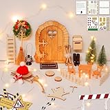 Wichteltür Set, Miniatur Wichteltür Zubehör, Wichteltür Komplettset mit Lichterkette, Weihnachtswichtel Tür Set, Elfentür Wichteltür Feentür, Wichtel Zubehör Baustelle Weihnachtsdekoration