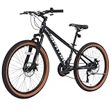 SPATIAL Mountainbike, 24/26/27,5/29 Zoll, Outdoor-Fahrrad, 21/8 Gänge, Aluminiumrahmen | Doppelscheibenbremsen, Verstellbarer ergonomischer Sattel für Männer, Frauen (Schwarz, 24 Zoll)