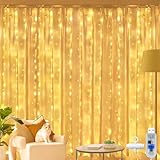 Ollny LED Lichtervorhang 2x2m, 200 LEDs Lichtervorhang innen USB warmweiß, Lichterkette innen fenster mit 10 Haken, für innen und außen Deko Hochzeit Party Fenster Wand Balkon