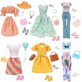 33 Kleidung Kompatibel mit Barbie 11.5inch Puppen, 2 Kleider 4 Oberteile 2 Röcke 2 Hosen 6 Paar Schuhe 6 Taschen 11 Accessoires für 11,5 Zoll Mädchen Puppen