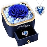 FRFG Ewige Echte Rose mit Halskette, Geburtstagsgeschenk für Mama Frauen Ewige Blume, Geschenke für Frauen Mama Oma Konservierte Rose Muttertagsgeschenk Ewige Rose - Blau