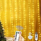 LED Lichtervorhang 3x2m,LED Lichterketten Vorhang LED Lichterkettenvorhang mit 8 Modi,mit 10 Haken Fernbedienung Timer für Weihnachten Party Innen und außen Deko,Valentinstag, Ramadan, Hochzeit