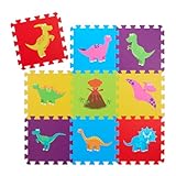 Relaxdays Puzzlematte, 3 x 3 Baby Spielmatte, Dinosaurier, Krabbelmatte, BPA-freier Schaumstoff, Kindermatte, bunt