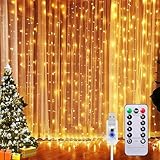 Sunlisky Lichtervorhang Innen 4x2m 400 Led Lichterkette Innen Vorhang/Fenster mit Fernbedienung Timer,8 Modi IP65 Wasserdicht für Weihnachtsbeleuchtung Innen Fensterdeko Weihnachten Beleuchtet