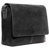 SID & VAIN Laptoptasche Messenger Bag SPENCER aus Büffel-Leder I Business-Tasche XL groß für Herren 15 Zoll extra Laptop-Hülle I Umhängetasche grau handgefertigt