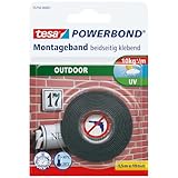 tesa Powerbond Outdoor - Doppelseitiges Montageband für den Außenbereich - Wasserfestes, starkes, UV-beständiges Klebeband - 1,5 m x 19 mm