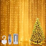 LuJasi lichtervorhang Innen 3x3m, 300 LED Lichterketten Vorhang mit Fernbedienung, 10 Haken, LED Vorhang USB für Weihnachts Deko Fenster Wand Zimmer Party Gardine Balkon