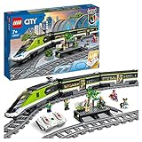 LEGO 60337 City Personen-Schnellzug, Set mit ferngesteuertem Zug, Eisenbahn-Spielzeug mit Scheinwerfern, 2 Wagen und 24 Schienen-Elementen, Geschenk für Kinder, Jungen und Mädchen