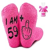 SREBIWO 60 Geburtstag Frauen Socken, Lustige Kuschelsocken Frauen, Geschenkideen zum 60 Geburtstag Frau Socken mit Spruch für Mama, Damen, Schwester, Kollegin, Partner zum Geburtstag