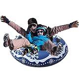 Aufblasbare Schlitten für Erwachsene Kinder - JanTeelGO Snow Tube Reifen Schneereifen Rutschreifen 120cm mit Griffen,Kratzfest,Frostbeständig für Wintersport Outdoor (Schneeflocke Snowtube)