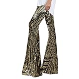 Generisch Schlaghose Damen 70er Glitzer Disco Hose - Weites Bein Palazzo Hosen mit Glitzernden Pailletten Tanzhose - Glitzernde Flared Activewear - Disco Kostüm Streetwear Party Tanzen Nachtclub