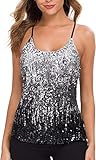 WILLIAMHUA Damen Pailletten Tops Glitzer Oberteile Sparkle Party Weste Ärmellos Tunika Weste Damen Sequin Tank Top (L, Schwarz)