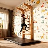 CCLIFE Sprossenwand Kletterwand Turnwand höhenverstellbare Klimmzugstange Klettergerüst Holz Kinder Indoor Erwachsener ZERRO