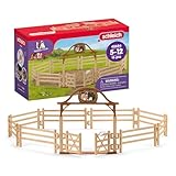 SCHLEICH Horse Club | Pferdekoppel mit Eingangstor 42434 Pferde Zubehör Set mit 8 Zaunelementen, Eingangstor & Sticker | passt zu Horse Club Artikeln | Spielzeug ab 5 Jahren | 16 Teile