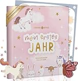 Lebenskompass Babyalbum Mein erstes Jahr 'Air' mit über 75 Stickern & Spruchkarte EXTRA - Ein Baby Buch zum Eintragen - Das Babytagebuch & Erinnerungsbuch für Mädchen & Jungen (Einhorn)
