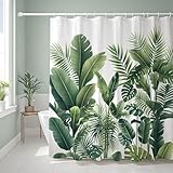 Duschvorhang 200x200 cm,Grün Blätter Pflanzen Design,Anti Schimmel & Waschbar,Wasserabweisend Badewanne Vorhang aus Polyester Duschvorhänge Badvorhang mit 12 Ösen und Duschvorhängeringen