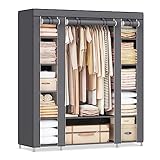 SONGMICS Kleiderschrank, Stoffschrank, 12 mit Kleiderstange und Ablagen, Stabiler Schrank, für Schlafzimmer, Ankleidezimmer, 150 x 45 x 175 cm, grau LSF03G