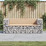 Verderoom Gartenbank aus Gabionen Sitzbank Parkbank Gartenbank Holz Stein Gabionenkorb Gabionenbank Witterungsbeständig Ruhebank Gartenbank mit Lehne-Natürliche Kiefer-184x 71 x 65.5 cm Typ 2