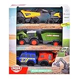 Dickie Toys - 5er-Set Micro Spielzeugautos (je ca. 8 cm) - 5 Autos (Polizei, Feuerwehr, Bagger, Traktor mit Anhänger und Muldenkipper) mit Freilauf und beweglichen Teilen für Kinder ab 3 Jahre