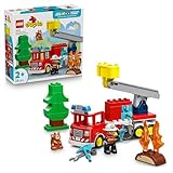 LEGO DUPLO Town Löschauto mit Schlauch und Feuerwehrmann- Lernspielzeug für Motorik - Rotes Feuerwehrauto mit Leiter, Figur und Eichhörnchen - Geschenk für Jungen und Mädchen ab 2 Jahren - 10473