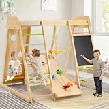 Klettergerüst Indoor,9 in 1 Indoor-Spielplatz,Geeignetes klettergerüst Indoor ab 3 Jahre mit Kletterwand, Kletterseil,Wandtafel,Affenbar...