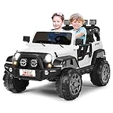 DREAMADE Elektroauto für Kinder, 2-Sitzer Kinder Elektroauto mit 2,4 Ghz Fernbedienung & LED-Licht & Musik & USB, 12V Jeep Wrangler Elektrofahrzeuge für Kinder ab 3 Jahre (Weiß)