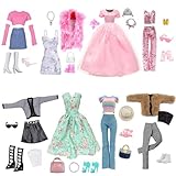 28 Stück Kleidung und Zubehör für 11.5 Zoll Doll 8 Outfits Kleid Casual Wear Fashion Set Pailletten Set 8 Schuhe 12 Zubehör Tasche Hut Dekorationen Weihnachten Geschenke für Mädchen