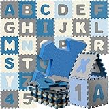Spielwerk® 86-teilige Puzzlematte Baby, Blau - 3,3m² Buchstabenteppich - ABC Matten für Kinder, Spielunterlage Boden, Gummimatte Kinderzimmer, Puzzleteppich Baby, Spielteppich für Kinder