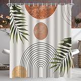 Lerores Duschvorhang 200x200cm Blätter Linie, Beschwerter Saum Antischimmel Textil, Wasserabweisend, Waschbar Polyester Stoff Badevorhänge mit 12 Ösen und Duschvorhangringe für Badezimmer, Badewanne