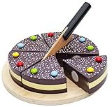 Tanner - Der kleine Kaufmann DEKO Schokoladentorte zum Schneiden (Kaufladenzubehör, 6 Kuchenstücke, mit Holzmesser) 0980.4