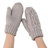 DEARBAG Damen Fäustlinge Winter Super Dicke Gestrickt Handschuhe Strick Warm Weich Damen Fäustlinge Winterhandschuhe Fausthandschuhe Sporthandschuhe, Grau