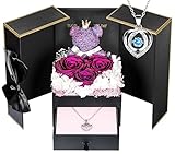 ADDWel Ewige Rose mit Damen Herz Halskette Silber 925, Skette mit Rote Infinity Rose Geschenke Box für Freundin, Geschenke für Frauen, Muttertag, Valentinstag, Weihnachtstag