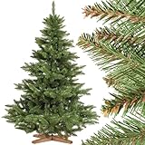 FairyTrees Weihnachtsbaum künstlich 150cm NORDMANNTANNE mit Christbaum Holzständer | TÜV Zertifiziert | TESTSIEGER Tannenbaum künstlich mit grünem Stamm | Made in EU