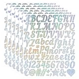 Giantree 6 Blatt Buchstaben Zahlen Aufkleber Set, 1in Glitzer Buchstaben Aufkleber, Selbstklebend Wasserdichte Vinyl Sticker für Hochzeit Geburtstag Briefkasten DIY Scrapbooking(Silber)