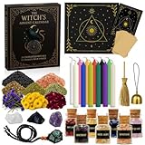 KYEVIS Witchcraft Adventskalender 2025, 24 Tage Magischer Kalender mit Hexen Zubehör für Hexerei, Spirituelles Kristall Kerze Amethyst Altar Hexe Geschenk Wicca Starter Kit für Teenager Mädchen Frauen