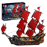 Mould King 13109 Technik Segelboot Modell,The Queen Annes Revenge Großes Rotes Piratenschiff Clamping Blocks Kit 3139 Teile Groß MOC Technologie Königin Annes Rache Klemmbausteine Bausatz