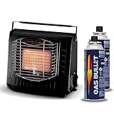 Gas Bullet ® Keramik Gasheizung 2 kW - Effizienter Gasstrahler für Camping, Outdoor & Wohnwagen-Standardisiertes Bajonett Ventil 227g-Flammenregler, Piezo-Zünder (Gasheizung+4Kartuschen)