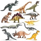 Prextex Groß Dinosaurier-Figuren aus Kunststoff Realistische Optik, Verschiedene Figuren (25 cm Groß), 12 Stück Dinosaurier Set