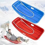 Popolic 2 Stück Bob Schlitten Erwachsene und Kinder, Kunststoffrodel mit Zugseil, Schlitten Plastik für Schnee, Sand und Gras Rodel für Outdoor Skifahren Mountainbiken Fahrradreifen (Blau&Rot)