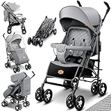 KIDIZ® Kinderwagen City-Pro Buggy Kinderbuggy klappbar Liegebuggy Sportwagen Faltbar 360° 6-Zoll-Rädern Inkl. Moskitonetz, Fußsack und Regenverdeck zusammenklappbar Schlaffunktion Grau