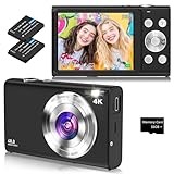 Digitalkamera, 4K Autofokus Fotoapparat Fotokamera mit 32G SD Karte HD 48MP mit 2.8' großem Bildschirm, 16X Digitalzoom, Kompaktkamera Tragbare Mini Kamera für Erwachsene, Anfänger (schwarz)